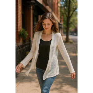 Alexandra Oak Cardigan Sweater Womens XXL Ivory Lightweight Semi Sheer Career